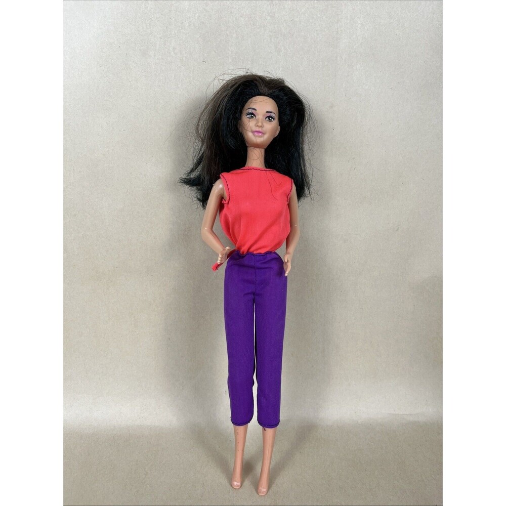 VTG Mattel Barbie Doll 1966 Brown Eyes Black Hair Red Purple Jumpsuit Malaysia